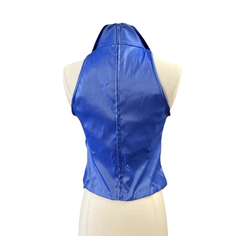 TADASHI Halter Top Sz 4 vtg 90s Y2K Fairy Goth Designer Blue Purple Stretch - Picture 6 of 11